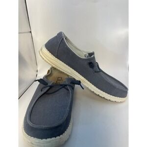 Hey Dude Wendy Chambray Off navy white Slip On Loafers Shoes Women's Size 11
